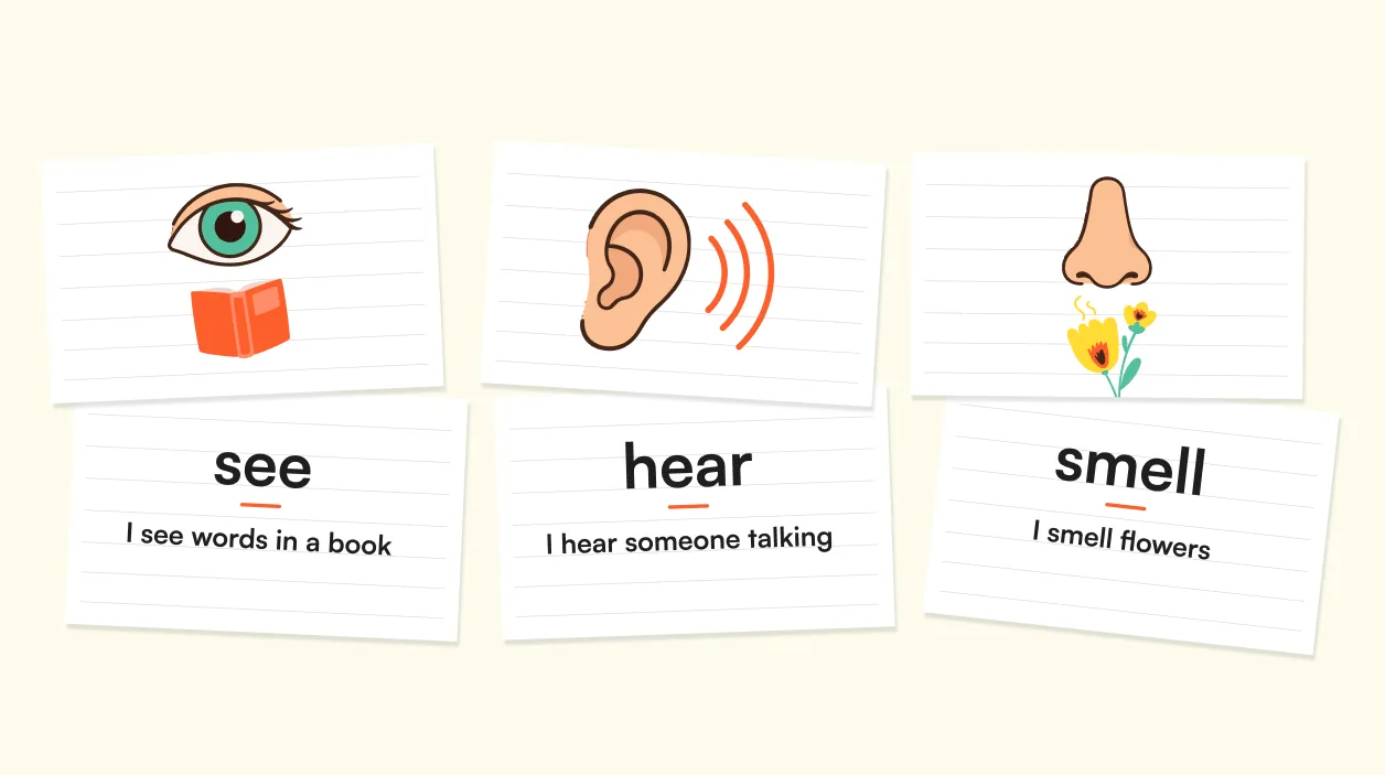 When you use picture and word cards, look at the picture on the front, pause, and think. Can you remember the word or sentence without checking the back? Turn the card over to check your answer. If you were right, great! If not, try again. Every time you remember the word or sentence, your memory gets stronger.