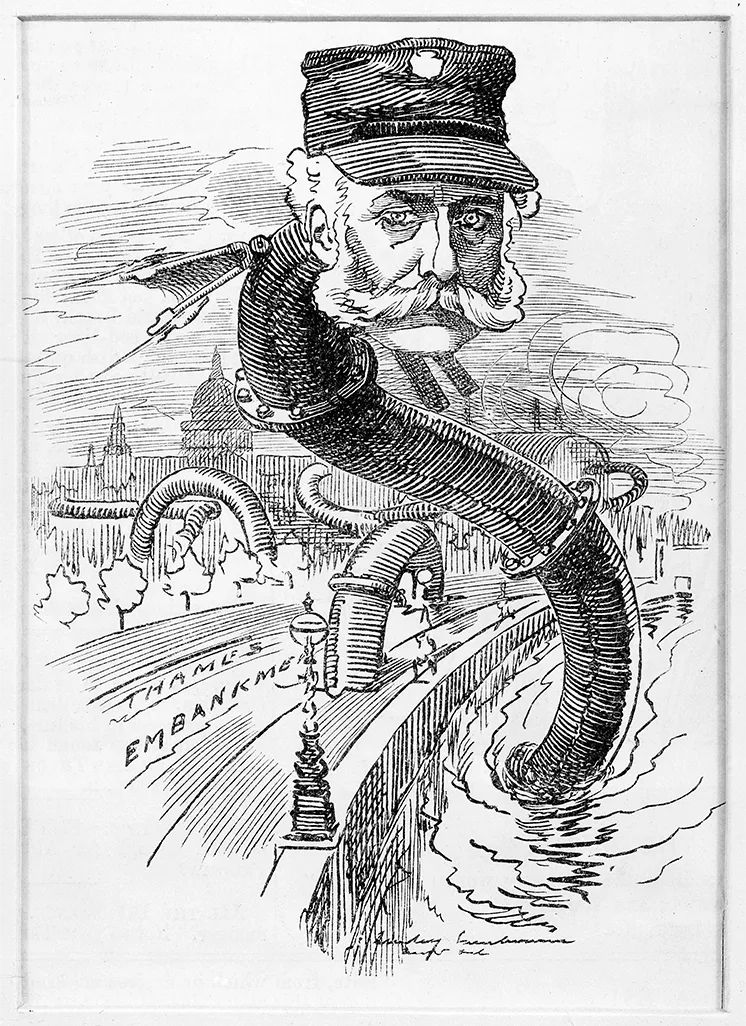 Joseph Bazalgette (1819 – 1891), der Chefingenieur des Londoner Metropolitan Board of Works, was einer grossstädtischen Baubehörde entspricht, baute zwischen 1859 und 1875 ein riesiges Abwassersystem. Es war für eine Bevölkerung von bis zu 4 Millionen Menschen ausgelegt und ermöglichte der Bevölkerung in London ein saubereres und gesünderes Leben. Es war teuer, aber es rettete Leben, indem es Krankheiten wie Cholera verhinderte.