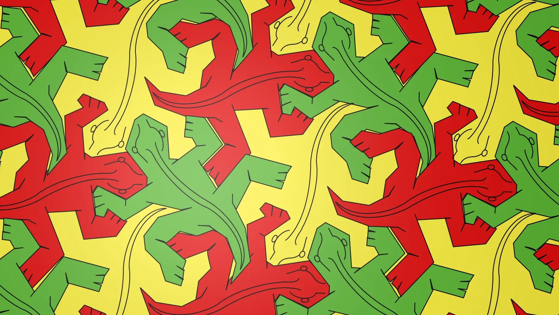 Dies ist ein Mosaikmuster. Beispiele für Mosaike in der Natur sind Bienenstöcke und die Aussenseite einer Ananas. Um 1900 beschäftigte sich der niederländische Künstler M. C. Escher mit symmetrischen Mustern mit wiederkehrenden geometrischen oder figürlichen Motiven. Schau genau hin: Welche Tiere siehst du in diesem Muster?