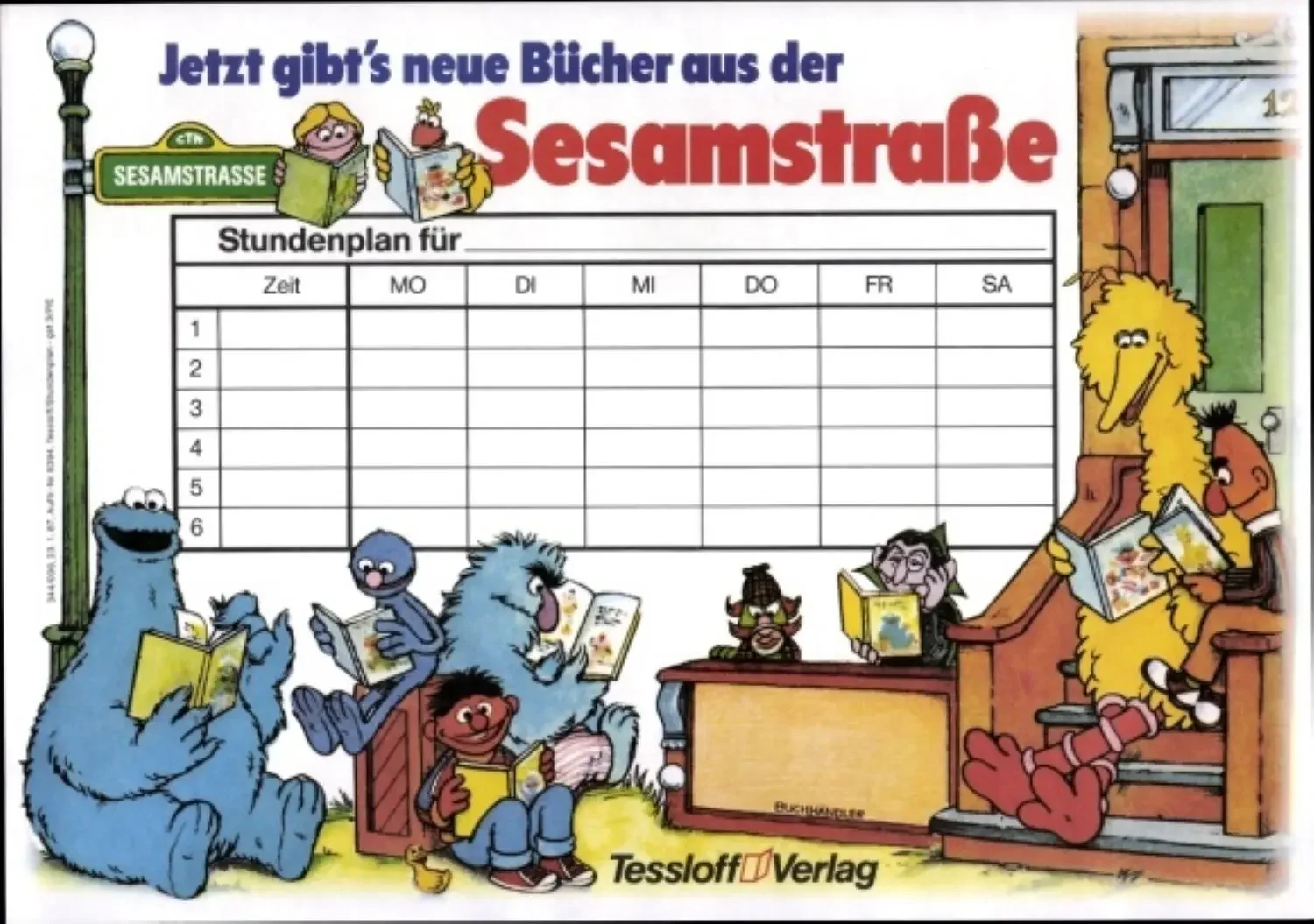 Die Sesamstrasse ist eine der beliebtesten Fernsehsendungen für Kinder. Sie wurde 1969 ins Leben gerufen. Für die Bewerbung der Fernsehsendung wurden Produkte wie Bücher und Zeitschriften veröffentlicht. In Deutschland hat der Tessloff Verlag diesen kostenlosen Wochenplaner verschenkt, um die Sendung zu bewerben. Verwendest du Werbematerialien für die Schule?