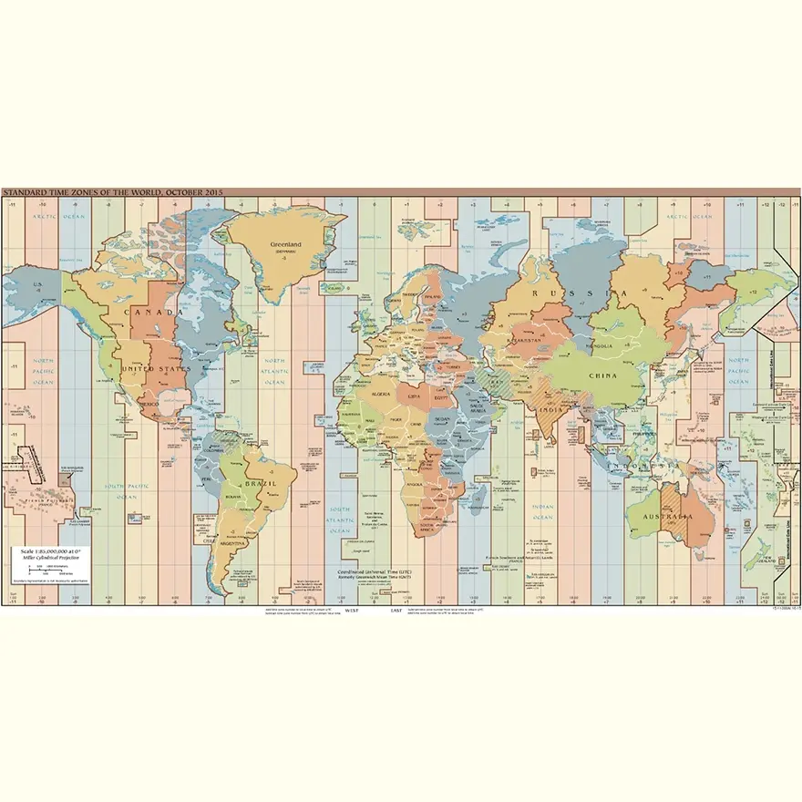 Map dividing the world into standard time zones