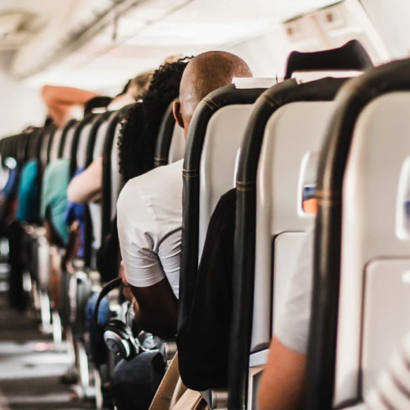 Photo of backs of seats on a plane