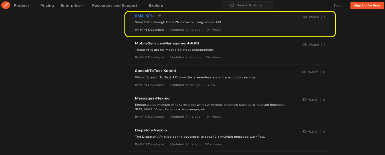 Choose the API from list