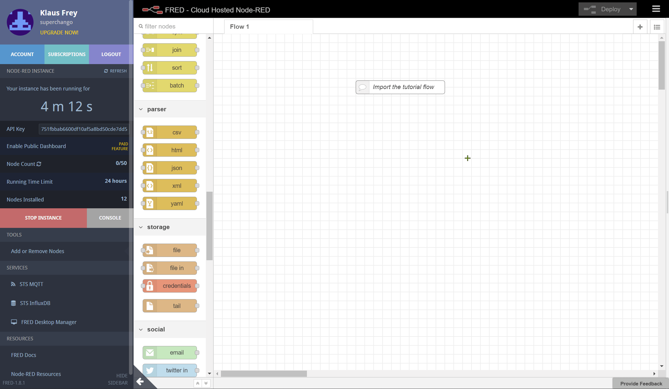 Tutorials Import tutorial flow KPN SMS Node-RED cloud