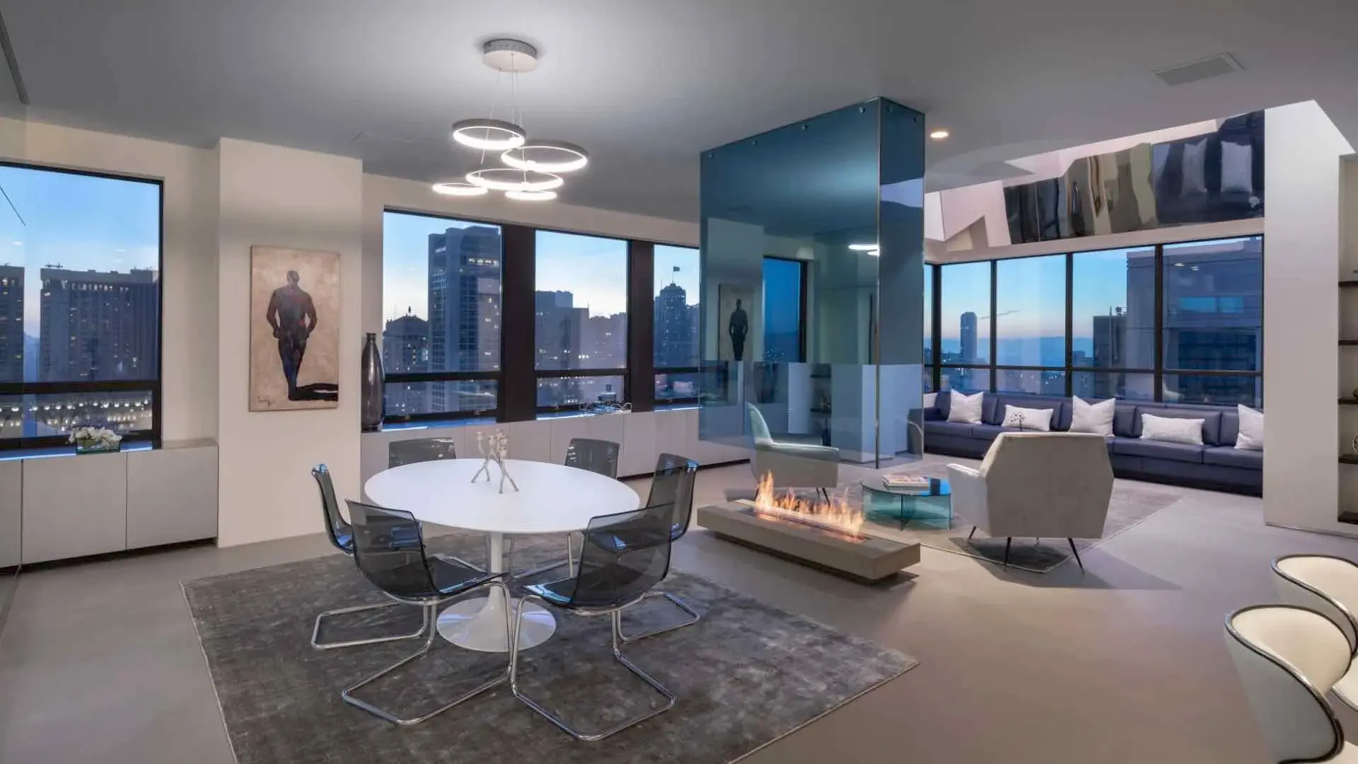 Offering all the amenities of the Ritz-Carlton, this exclusive penthouse spans two floors and includes luxurious Italian furnishings designed by Johanna Grawunder.
