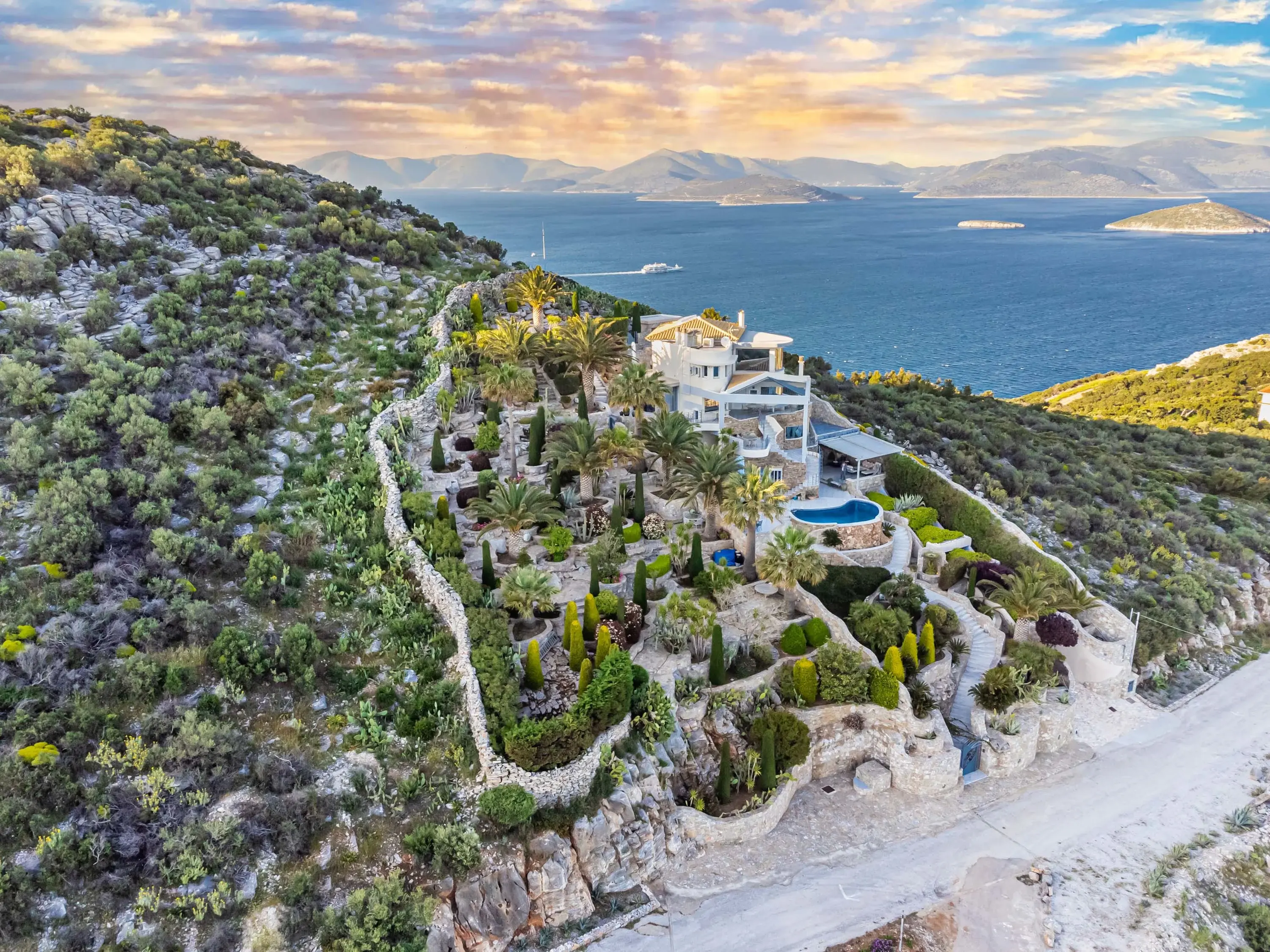 This gated Mediterranean villa, outside of Athens, allows you to escape from it all with panoramic views of the Aegean Sea.