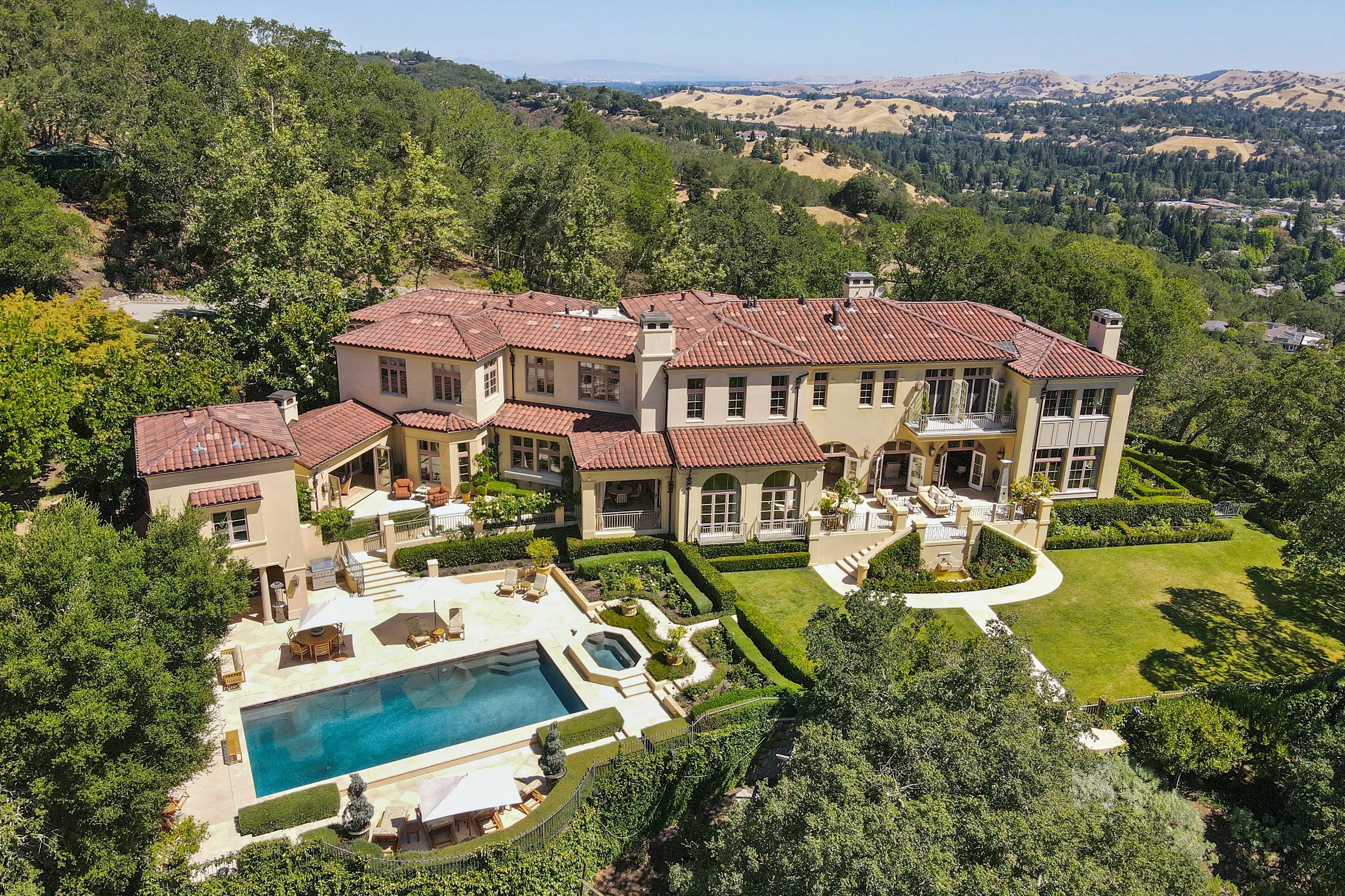 This turn-key private estate sits on 10 acres overlooking breathtaking views of the valley and Mt. Diablo.