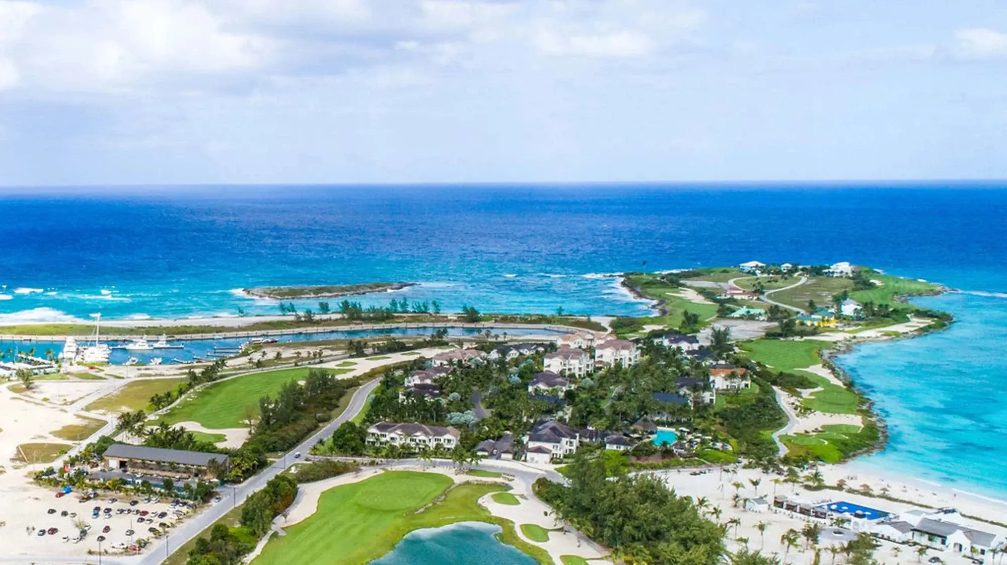 These five luxurious villas in an award-winning Bahamas resort offers breathtaking views of Emerald Bay and can be purchased individually or collectively. 