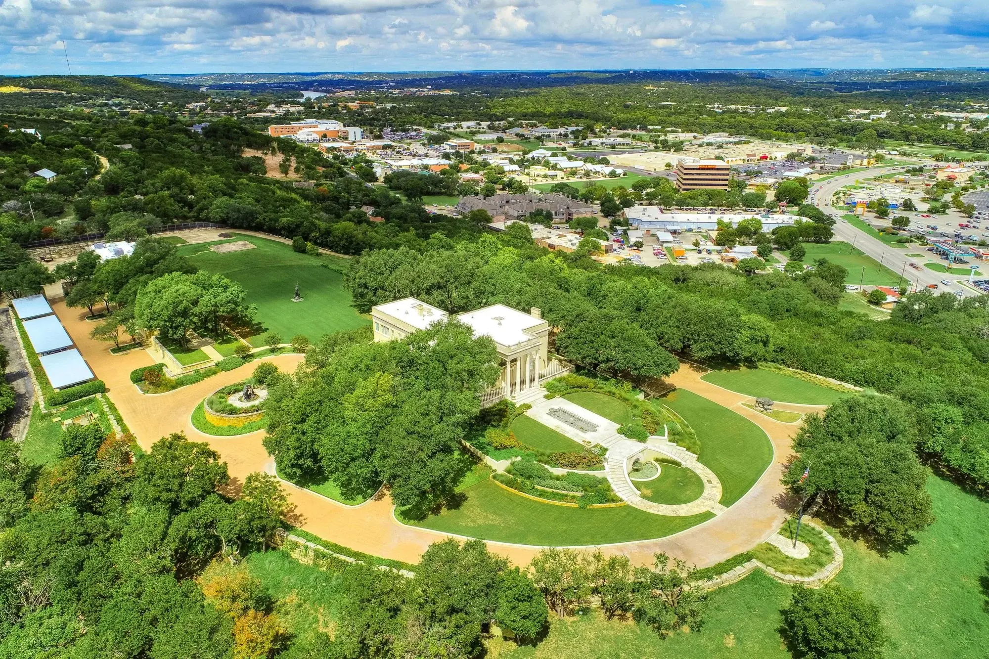 444 Sidney Baker Street South is a private, multi-use mansion with  panoramic views of Kerrville's hill country. 