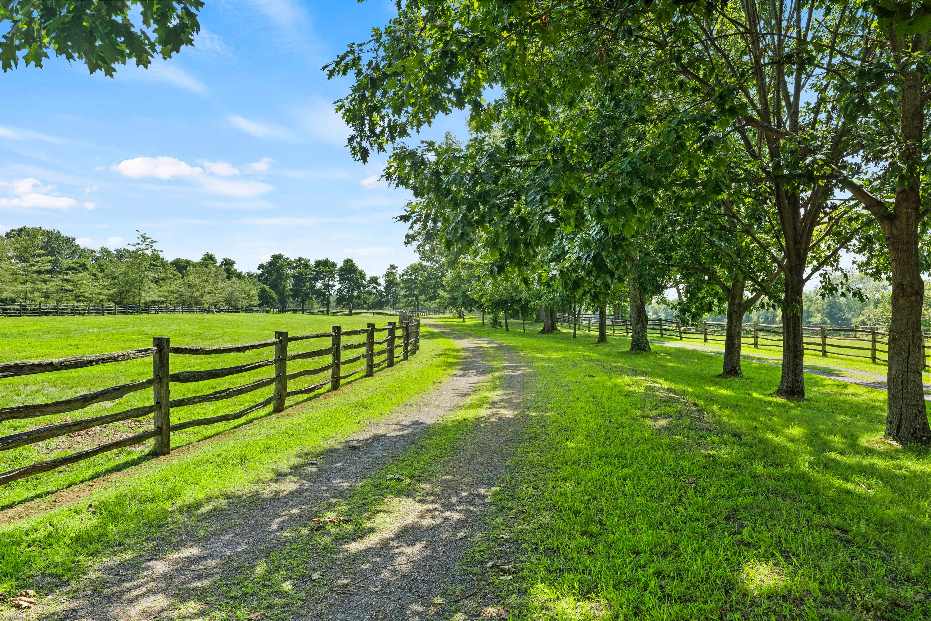 The island is nearly one mile long and features a beautiful stone house, horse barns, a training track, acres of pastures, and a private ferry.