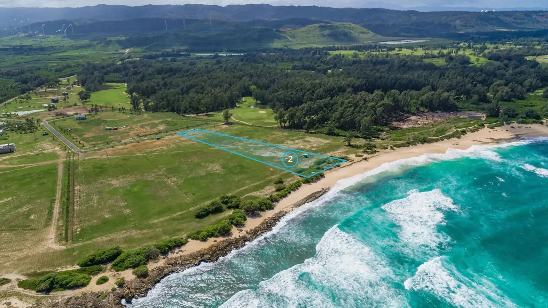 189ft of Kaneakua Cove beachfront and 2.86ac of land bordering renowned Arnold Palmer Golf Course provides a pristine oceanfront opportunity on Oahu’s coveted North Shore.  