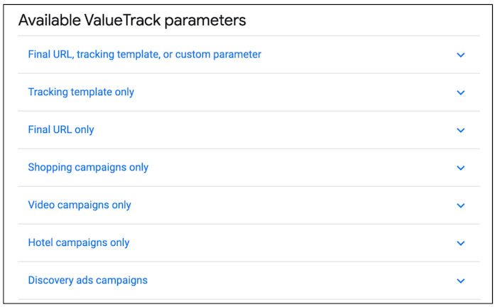 Available-ValueTrack-Parameters