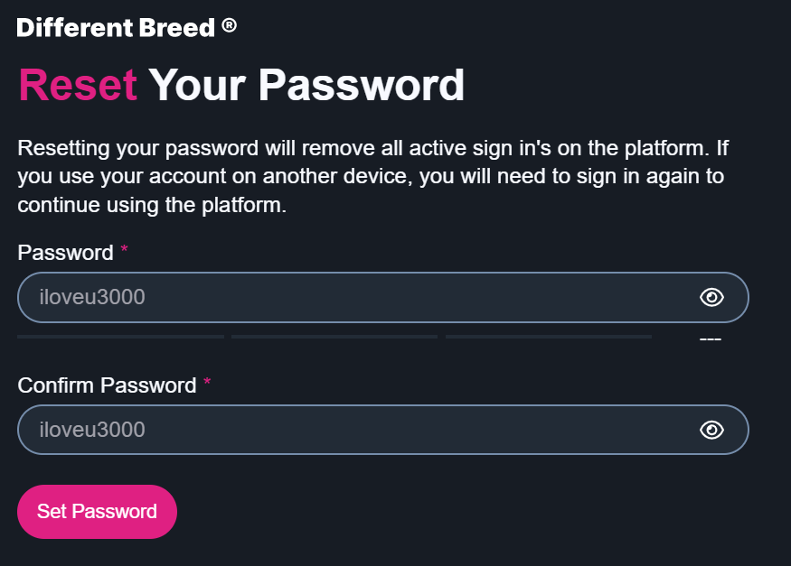 Reset Password Screenshot