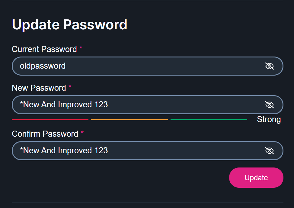 Update Password Screenshot