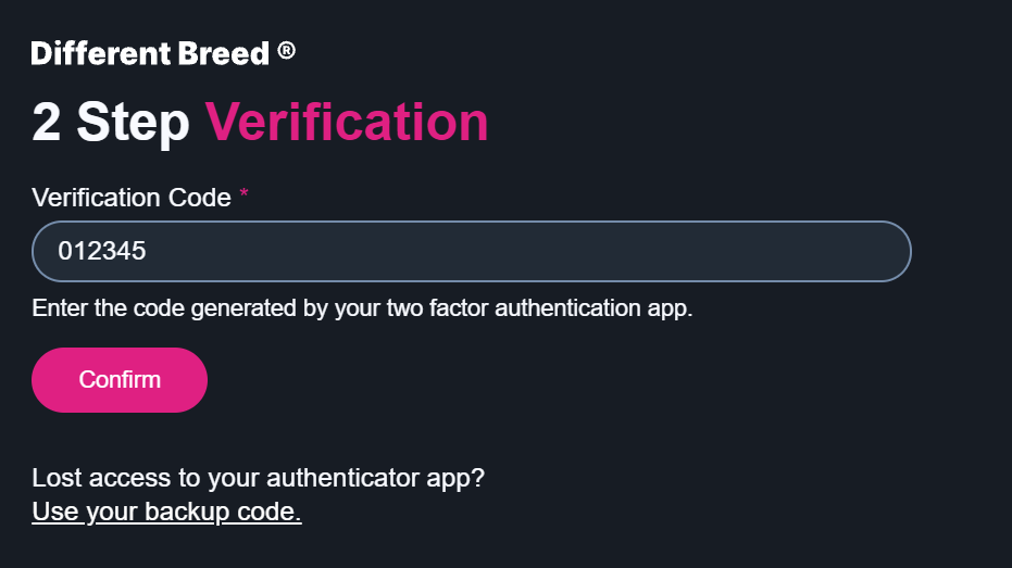Two Factor Auth Screenshot