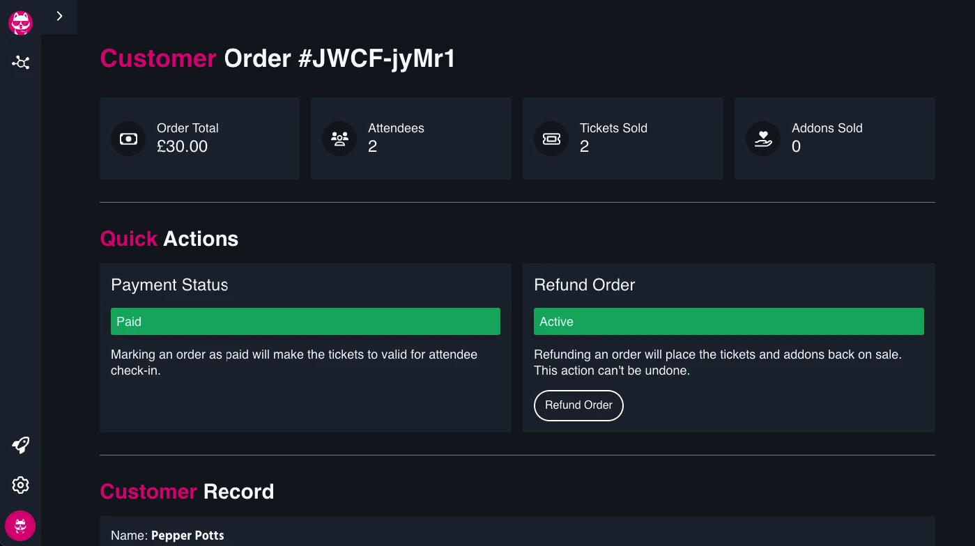 Customer Order Screenshot