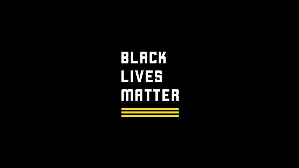 Black background, white text with the words Black Lives Matter.