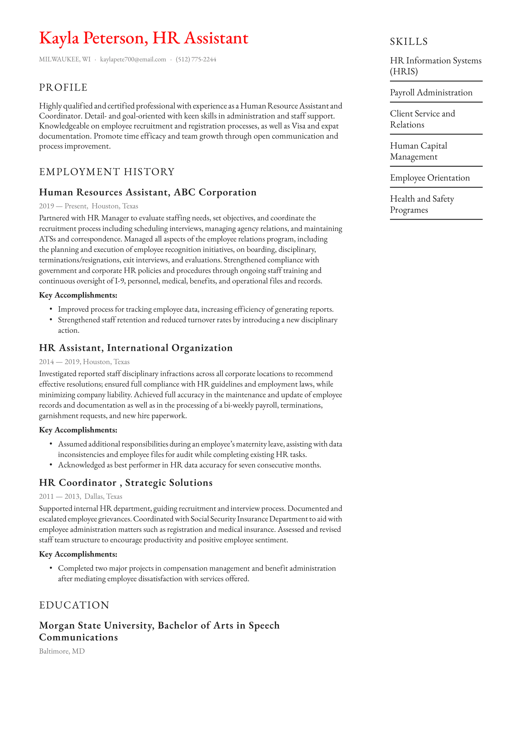 HR Assistant Resume Example & Writing Guide