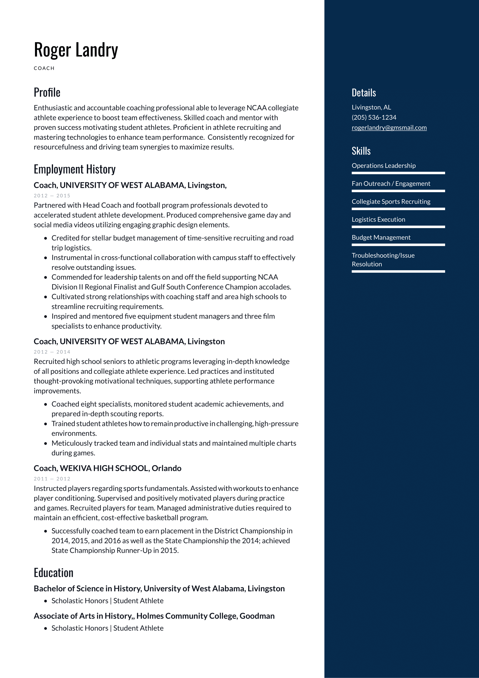 Athletic Coach Resume Example & Writing Guide