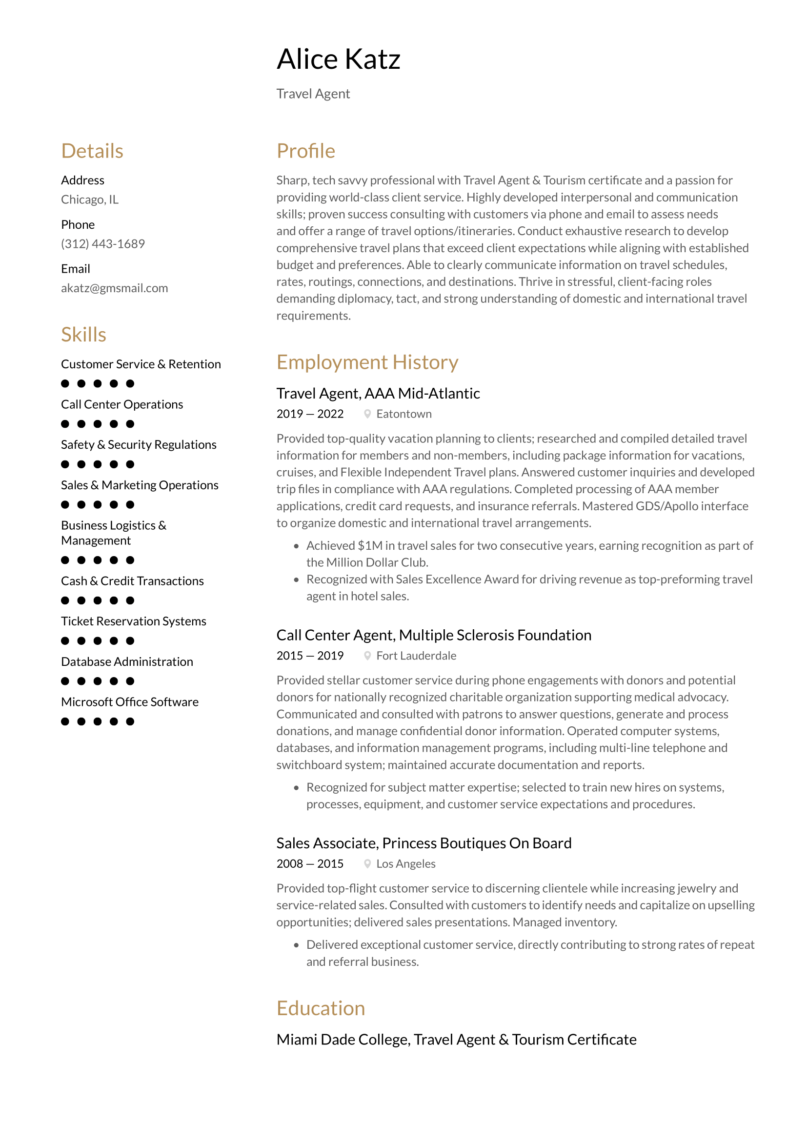 Travel Agent Resume Example & Writing Guide