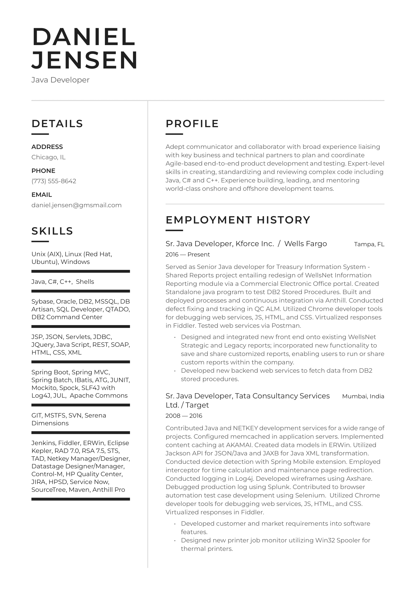 Java Developer Resume Example and Writing Guide
