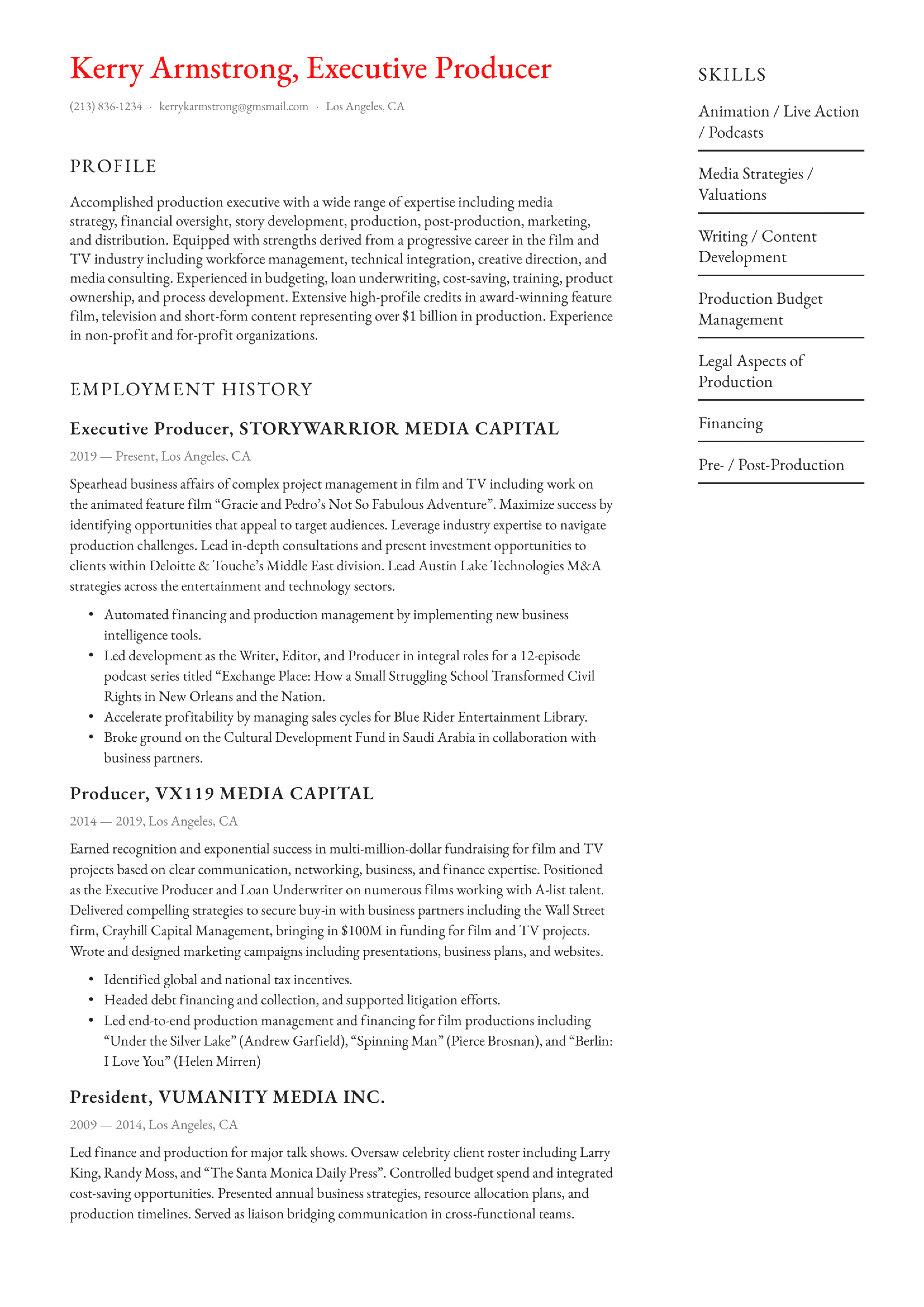 Producer Resume Example 