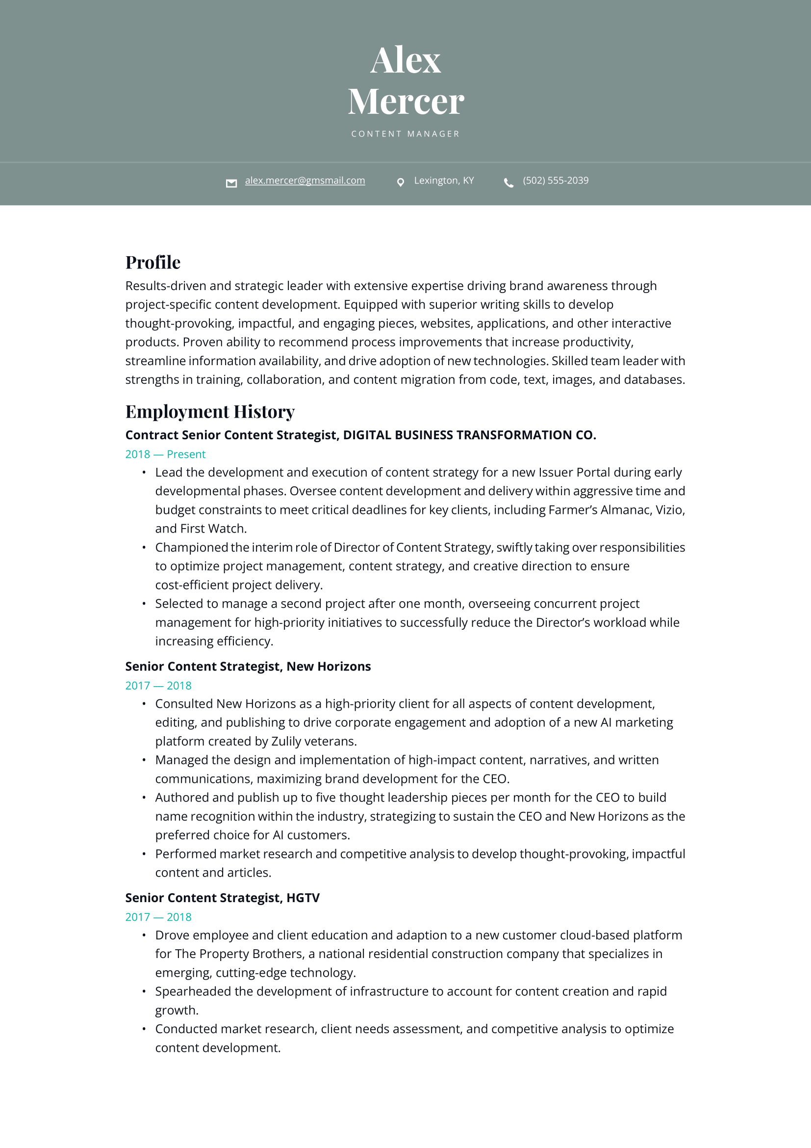 Content Manager Resume Example and Writing Guide