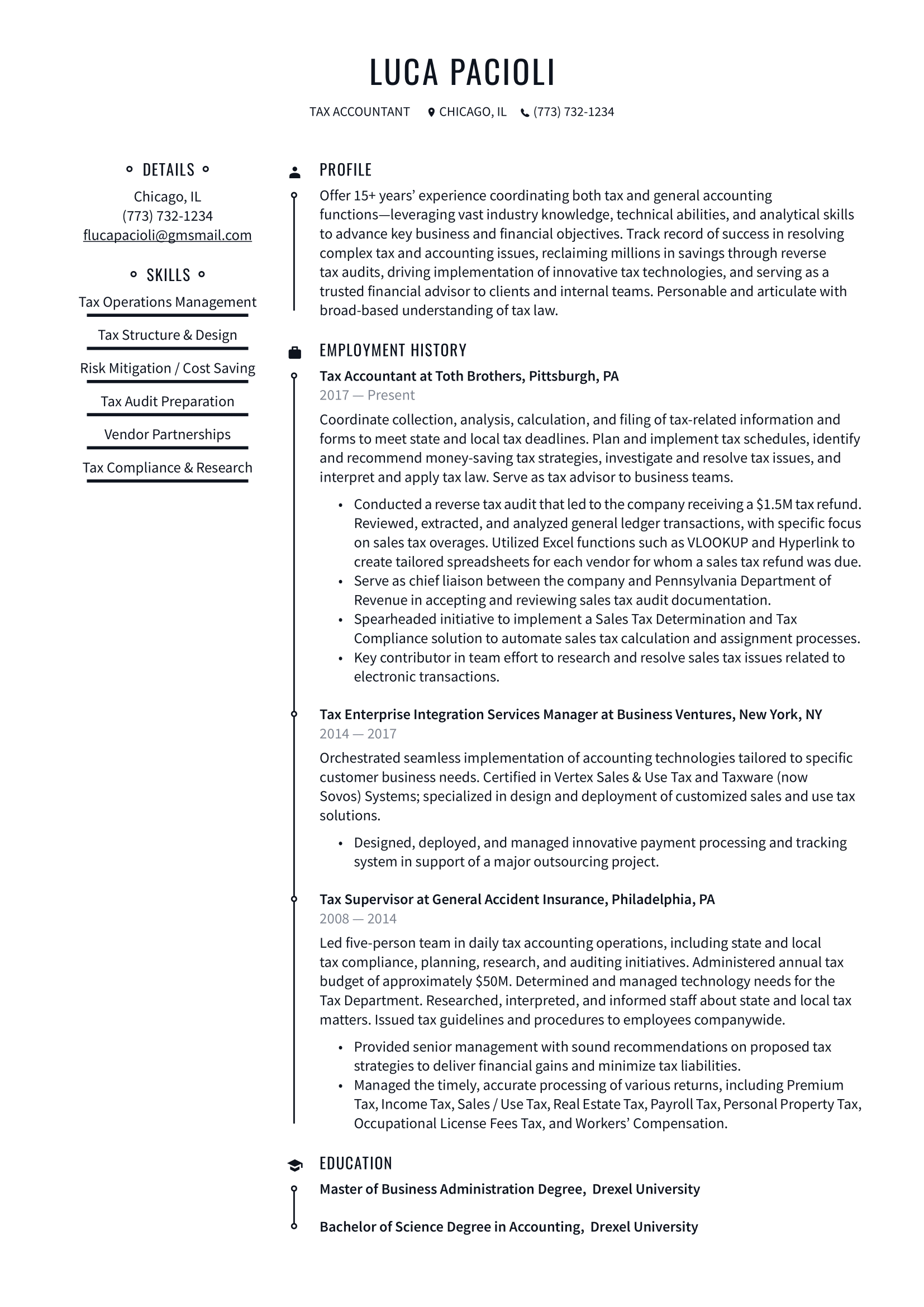 Tax Accountant Resume Example & Writing Guide