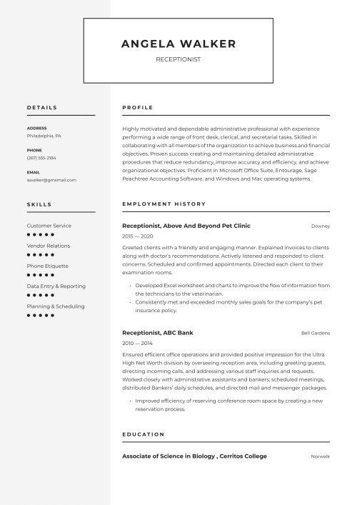 Receptionist Resume Example and Writing Guide