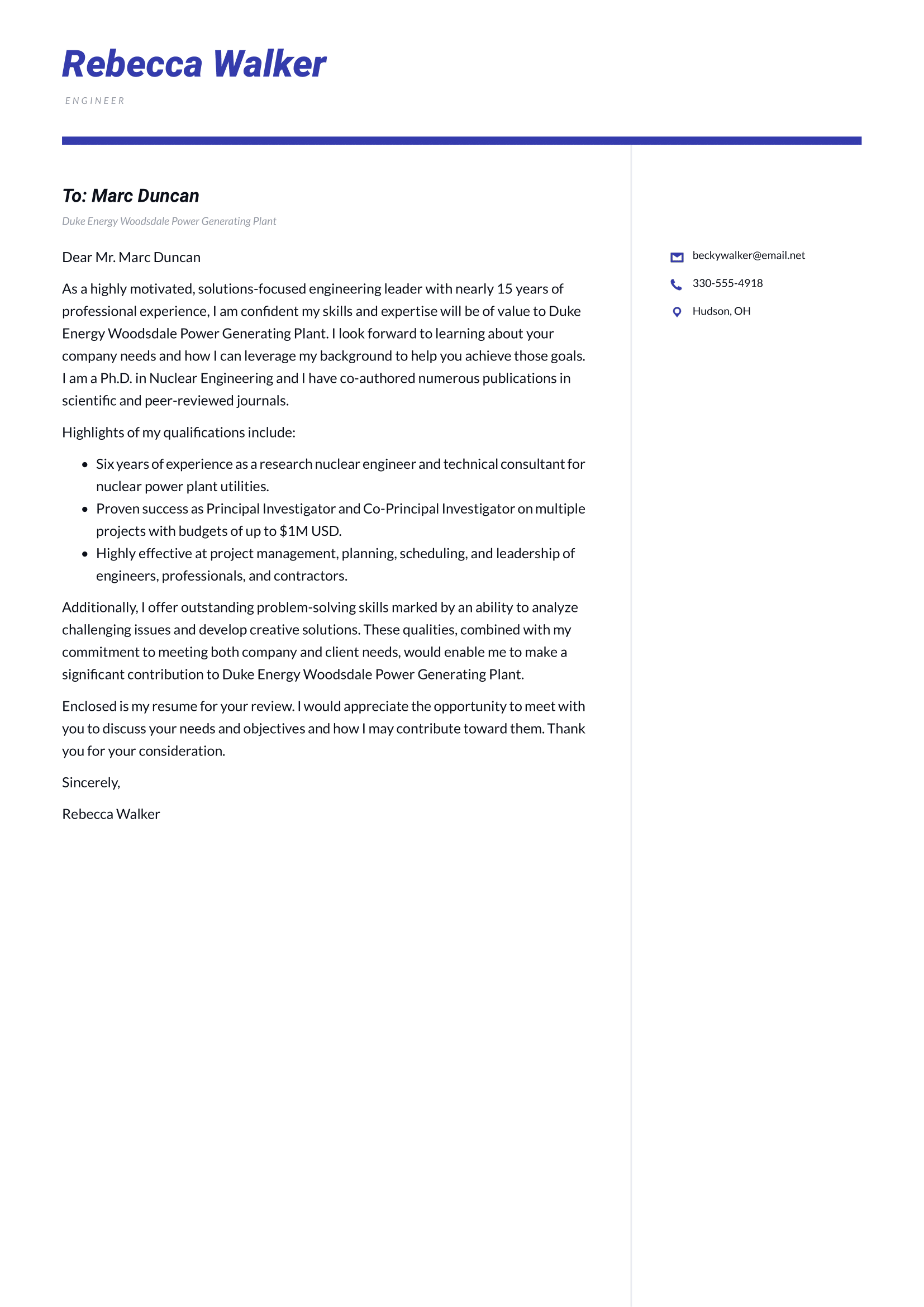 Engineer Cover Letter Example & Writing Guide