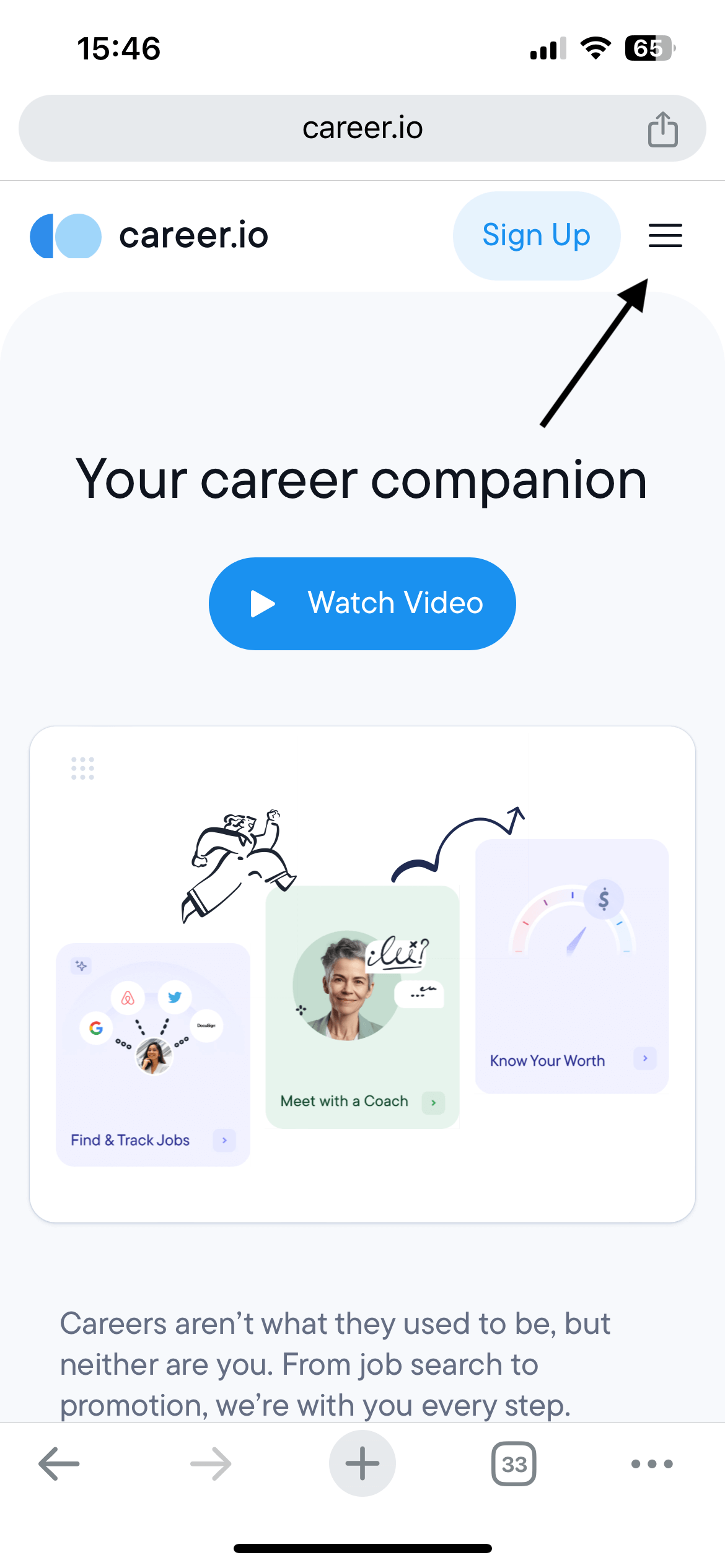 Career.io on iphone step 1