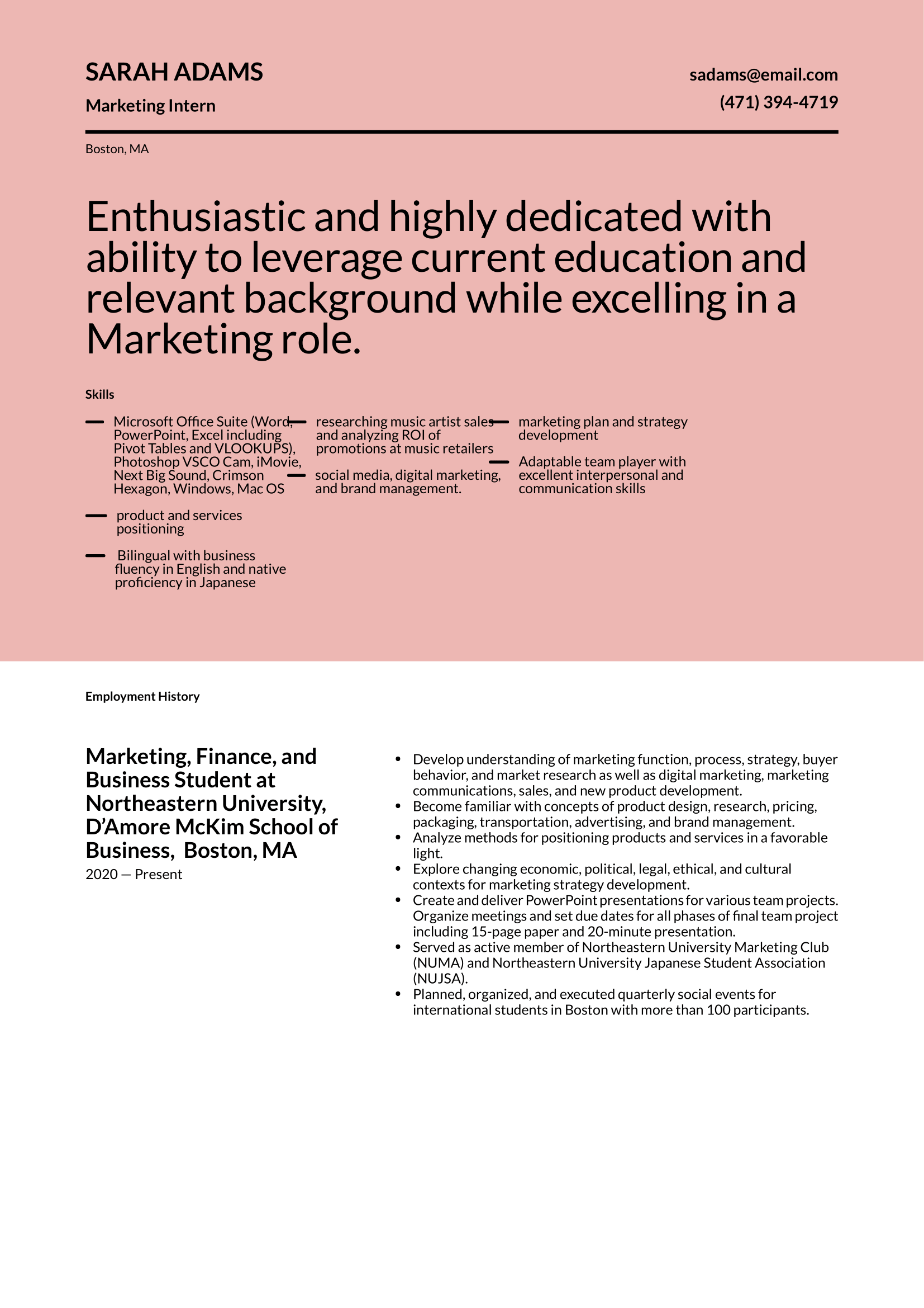 Marketing Intern Resume Example & Writing Guide