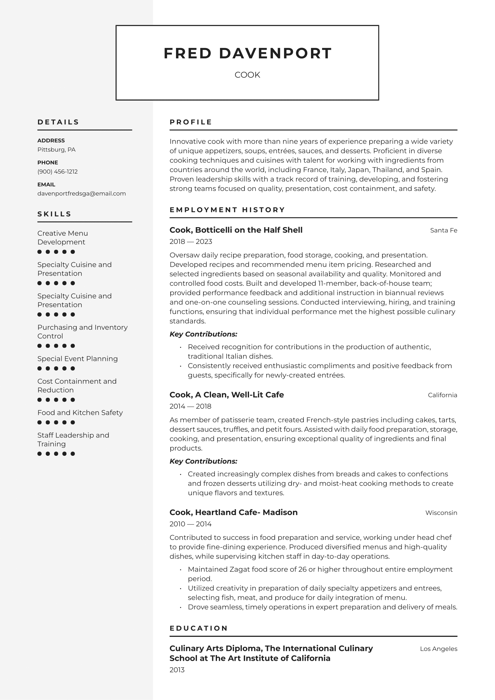 Cook Resume Example & Writing Guide