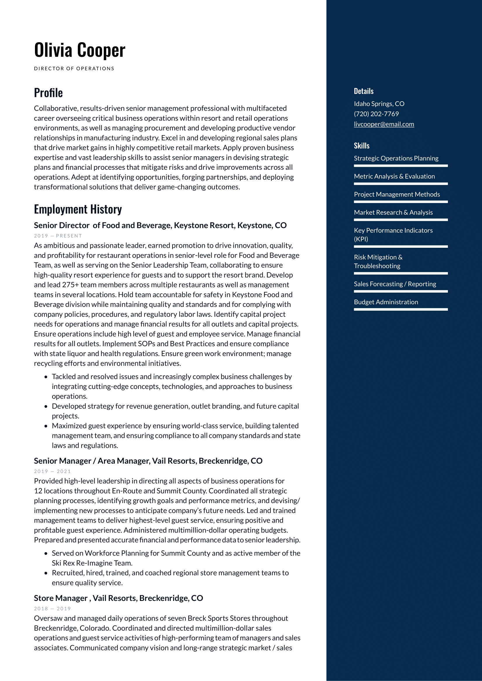 Director of Operations Resume Example & Writing Guide