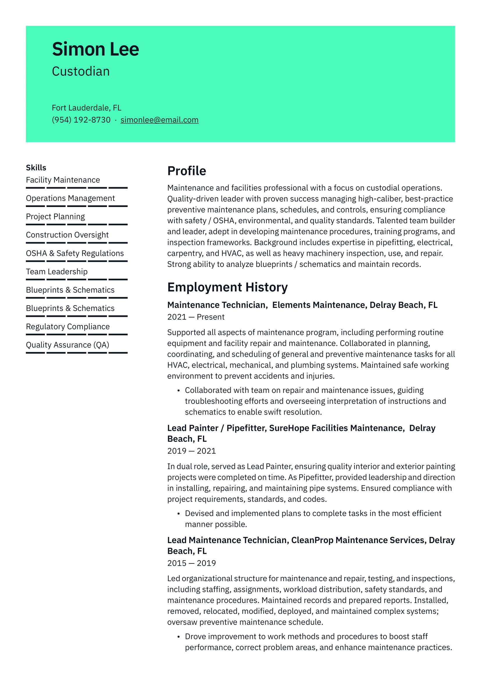 Custodian Resume Example & Writing Guide