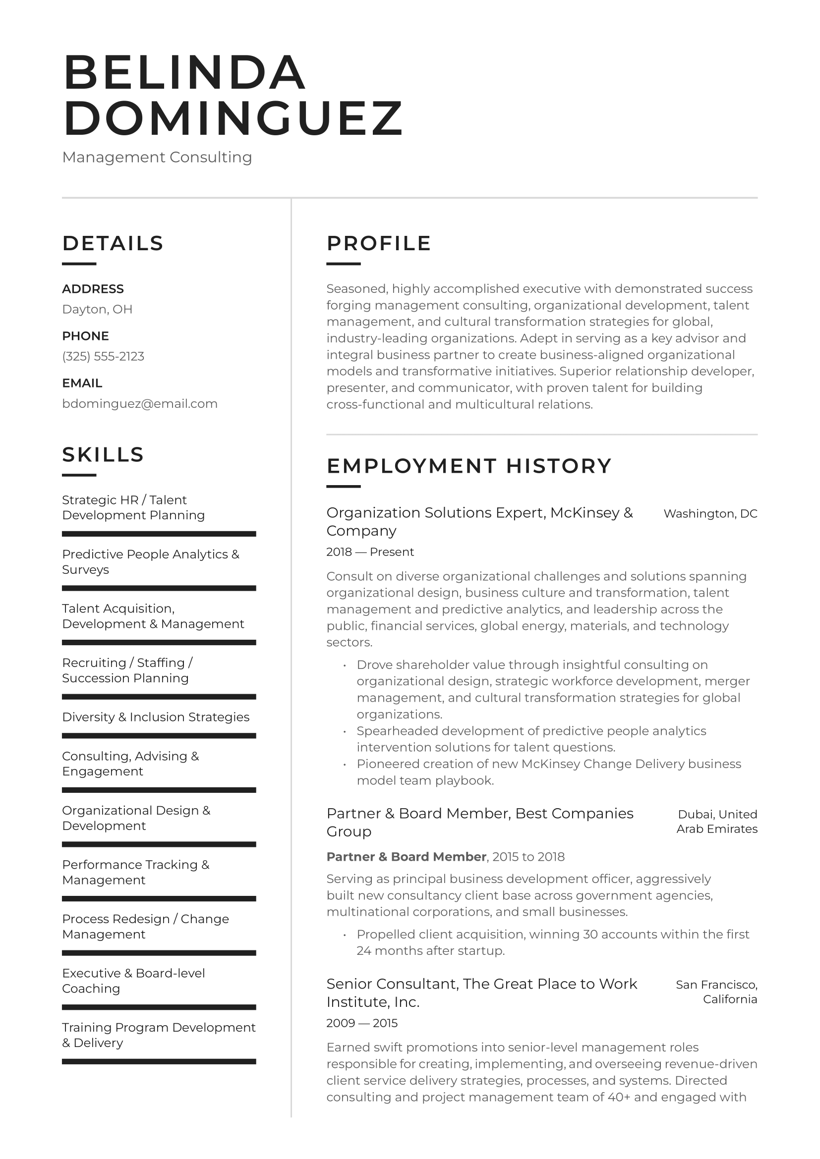 Management Consulting Resume Example and Writing Guide