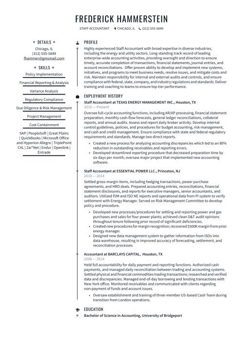Staff Accountant Resume Example & Writing Guide