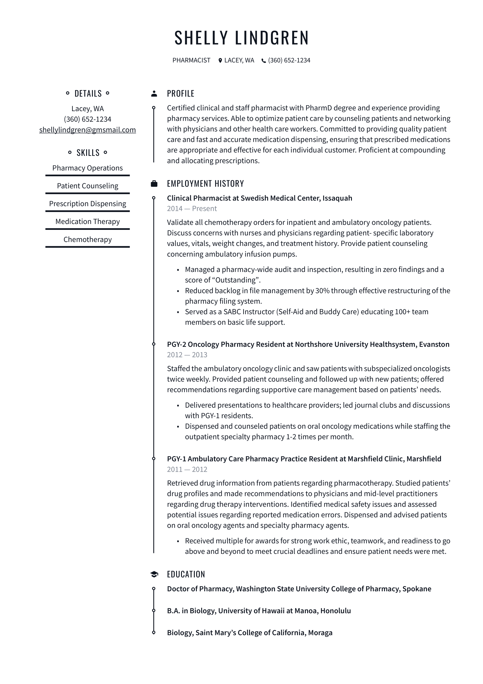 Pharmacist Resume Example and Writing Guide