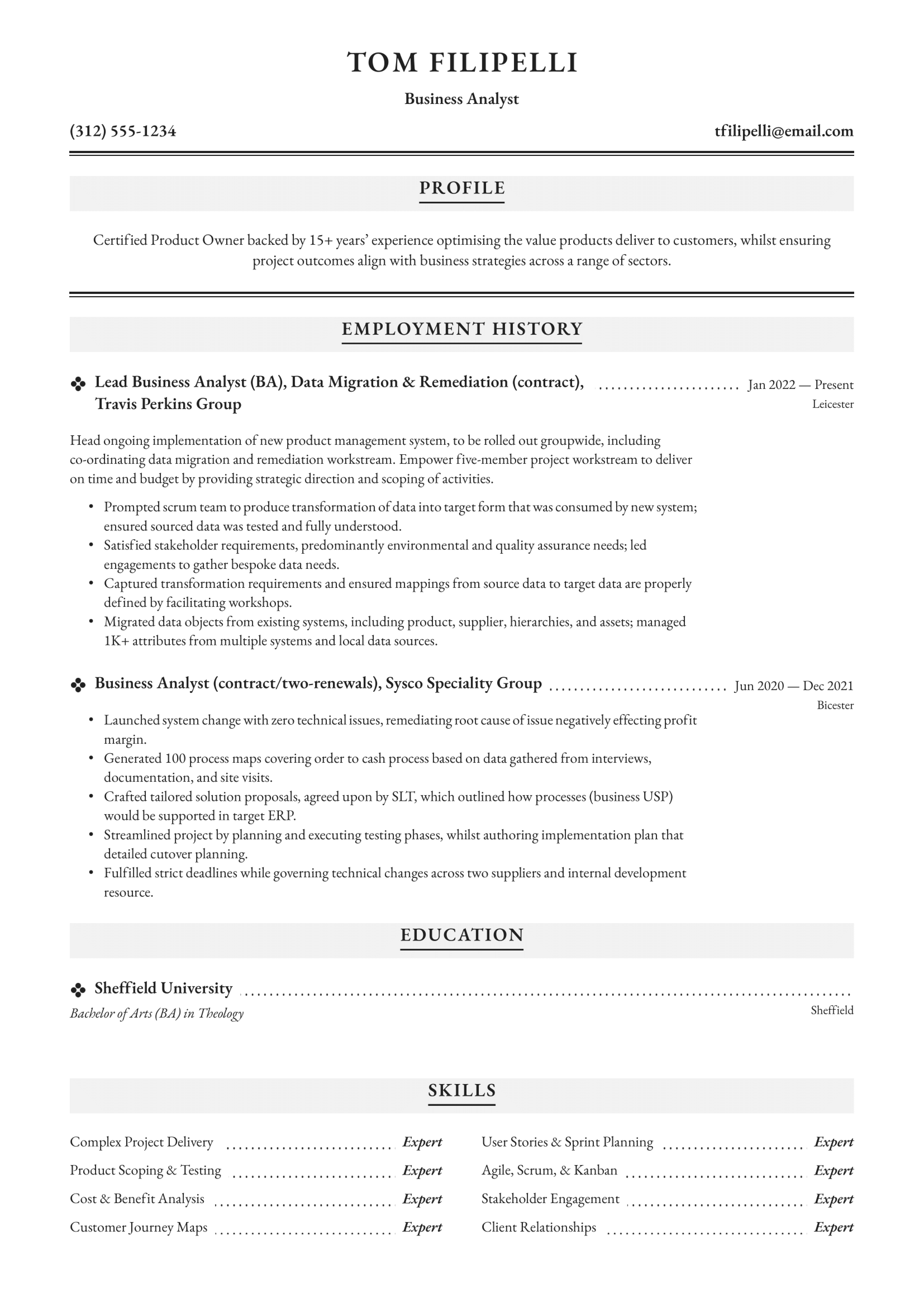 Business Analyst Resume Example