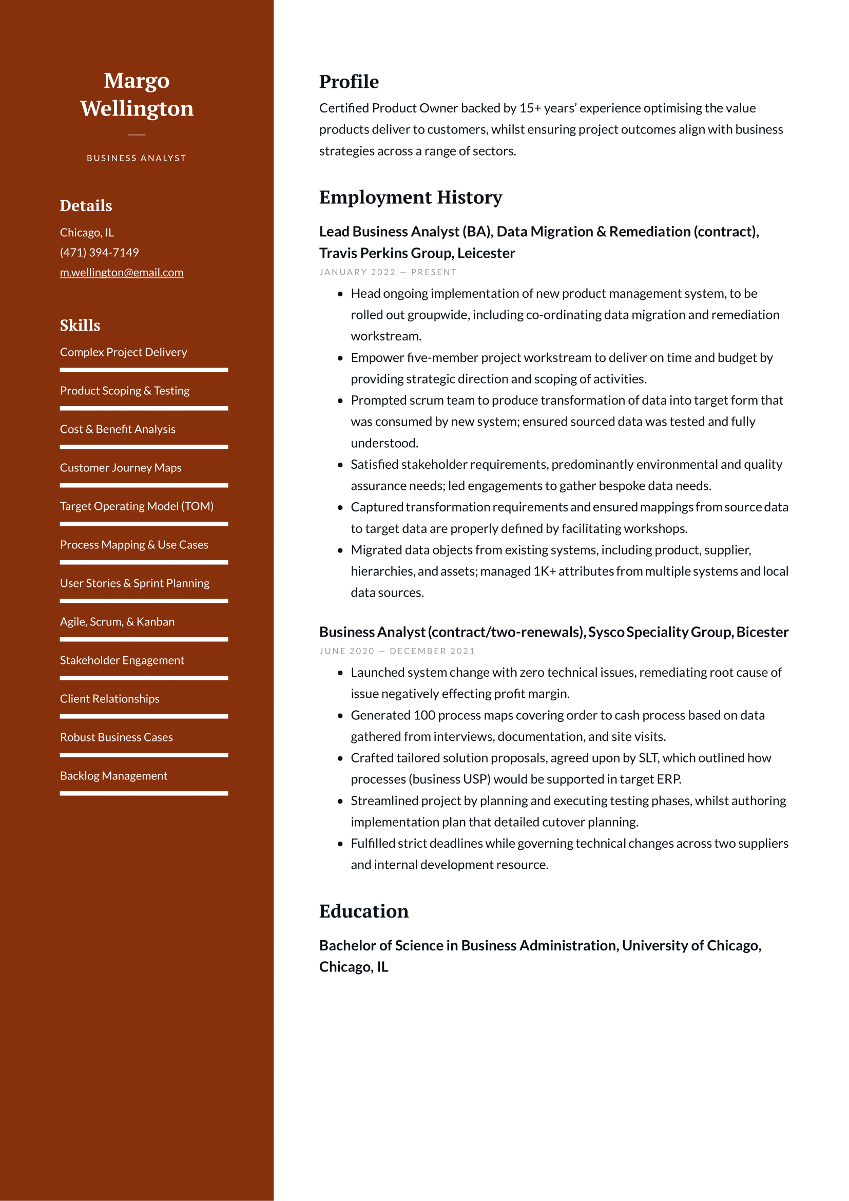 Business Analyst Resume Example