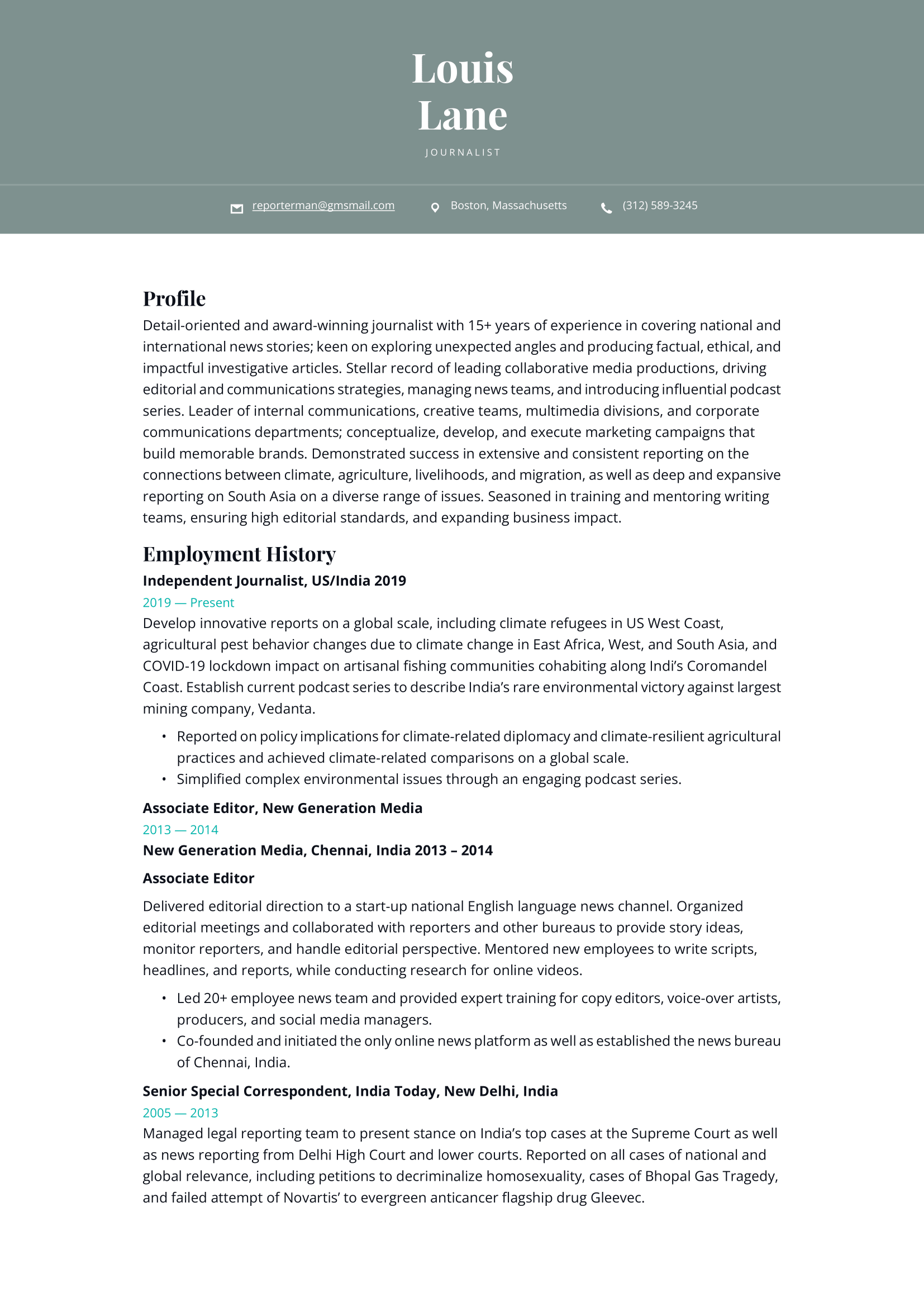 Journalist Resume Example & Writing Guide
