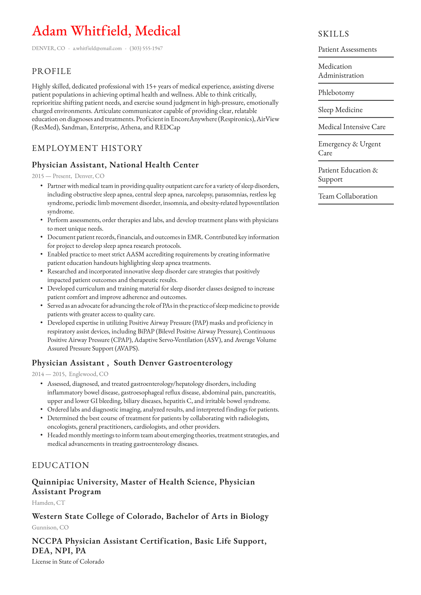 Medical Resume Example