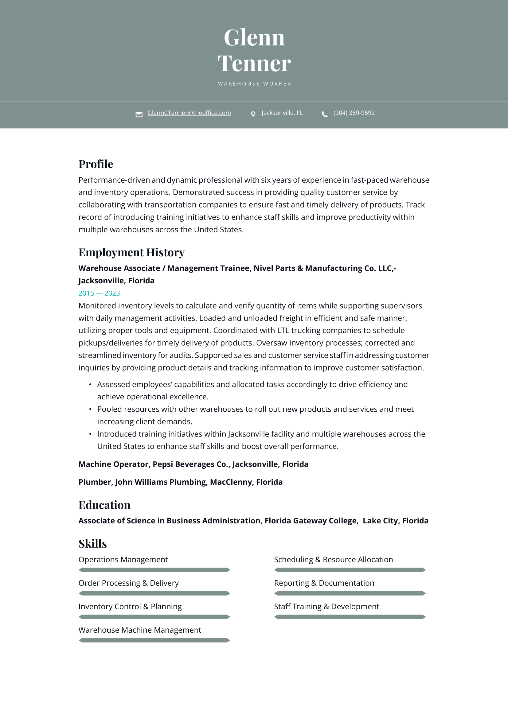 Warehouse Worker Resume Example and Writing Guide