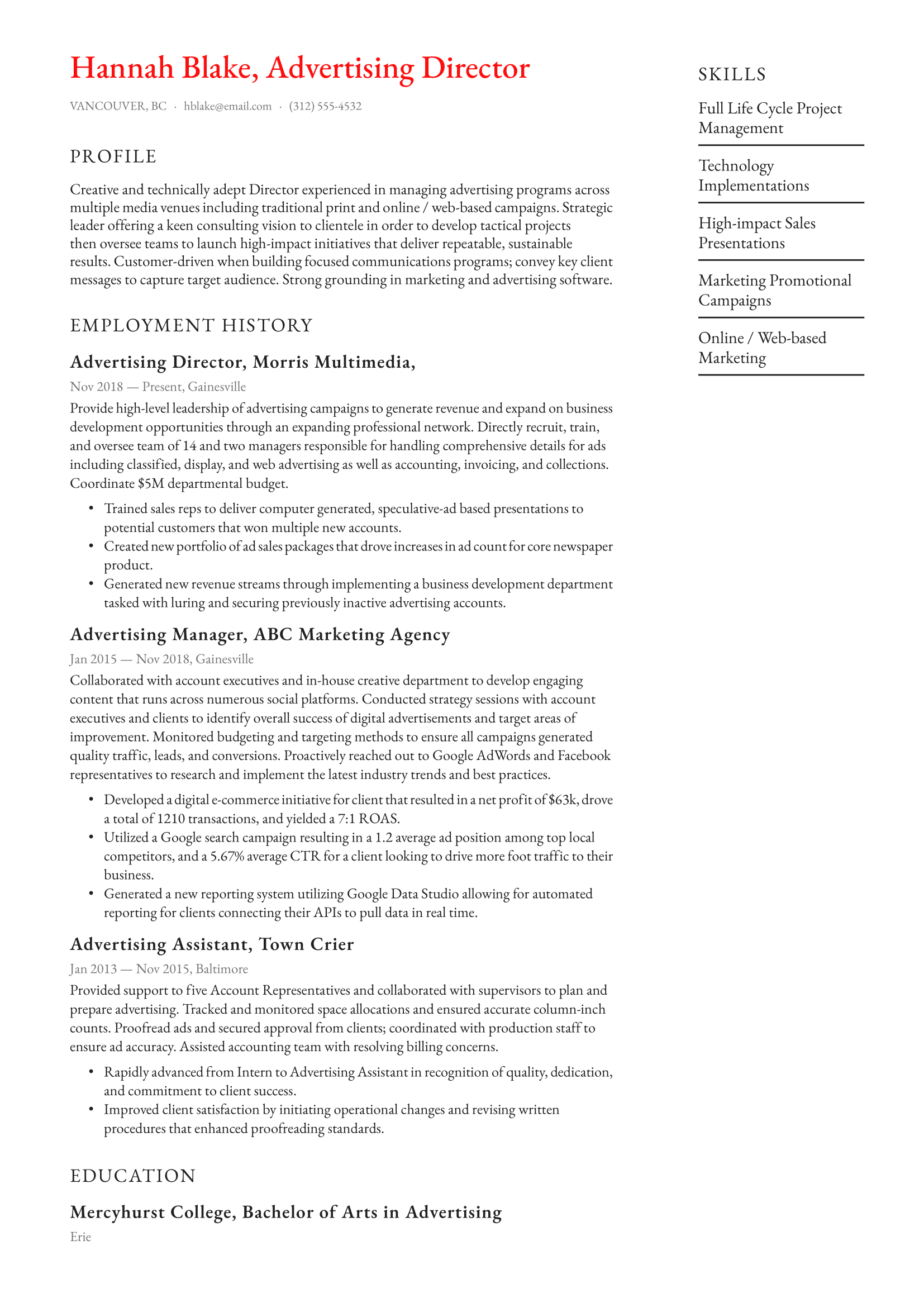 Advertising Resume Example & Writing Guide