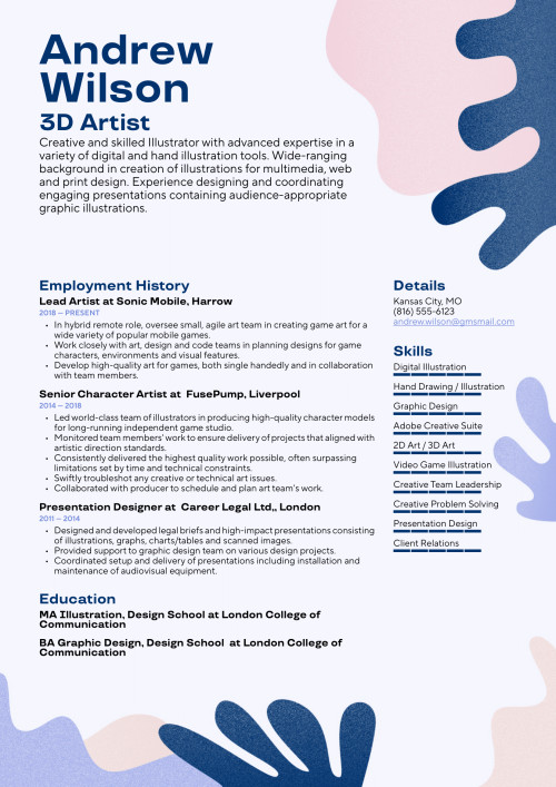 3D Artist Resume Example and Writing Guide