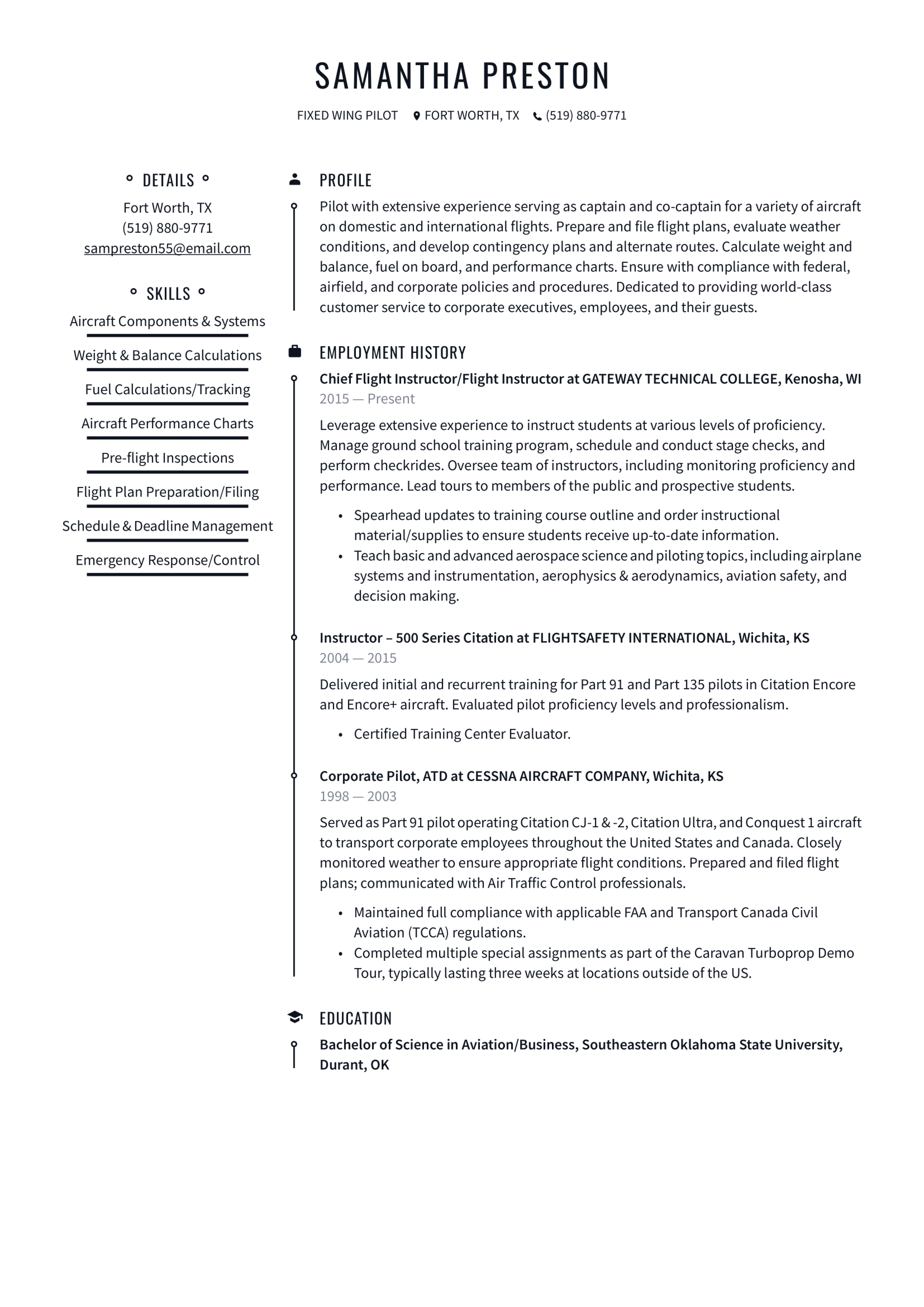 Pilot Resume Example 