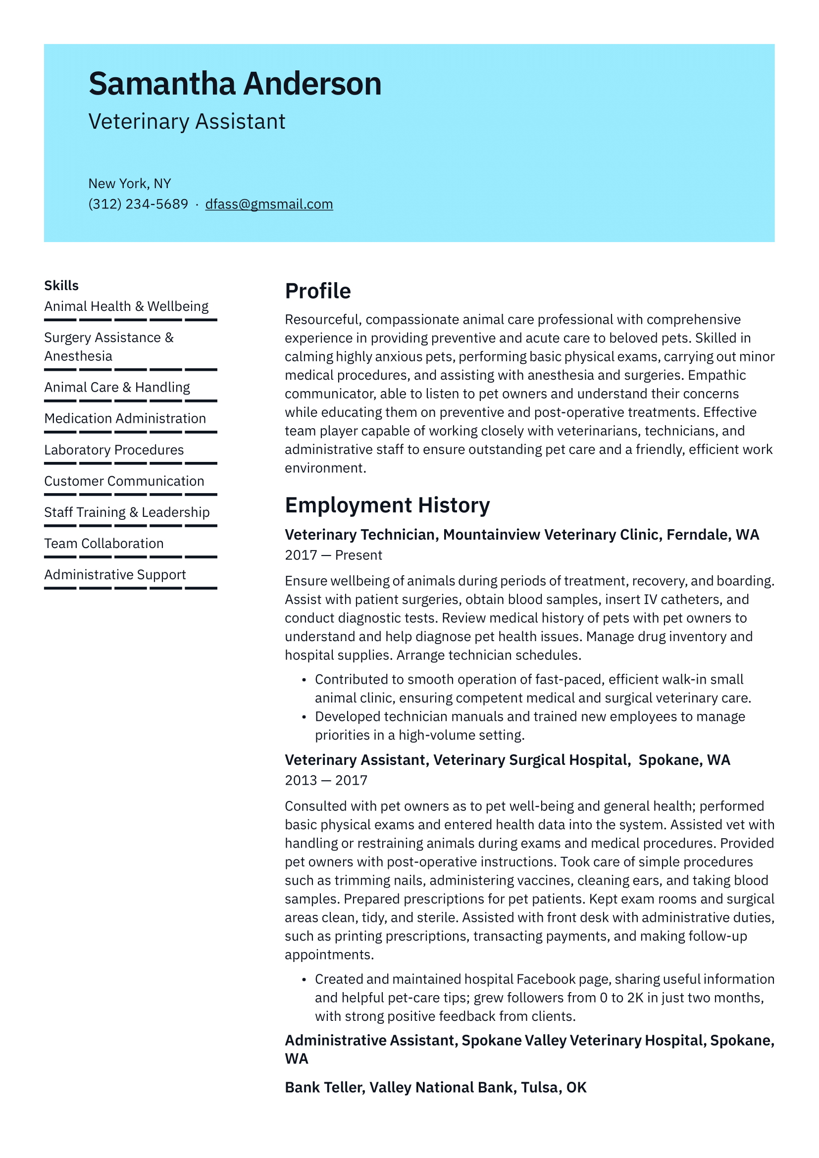 Veterinary Assistant Resume Example and Writing Guide