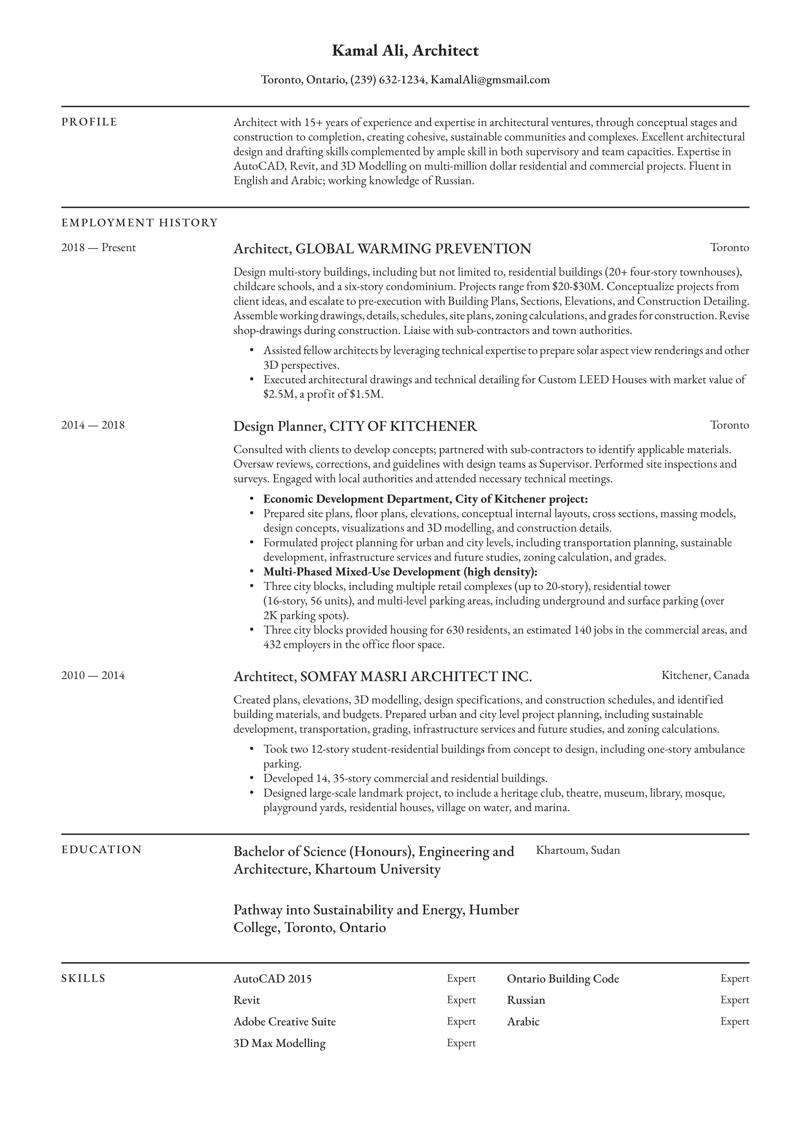 Architect Resume Example and Writing Guide 