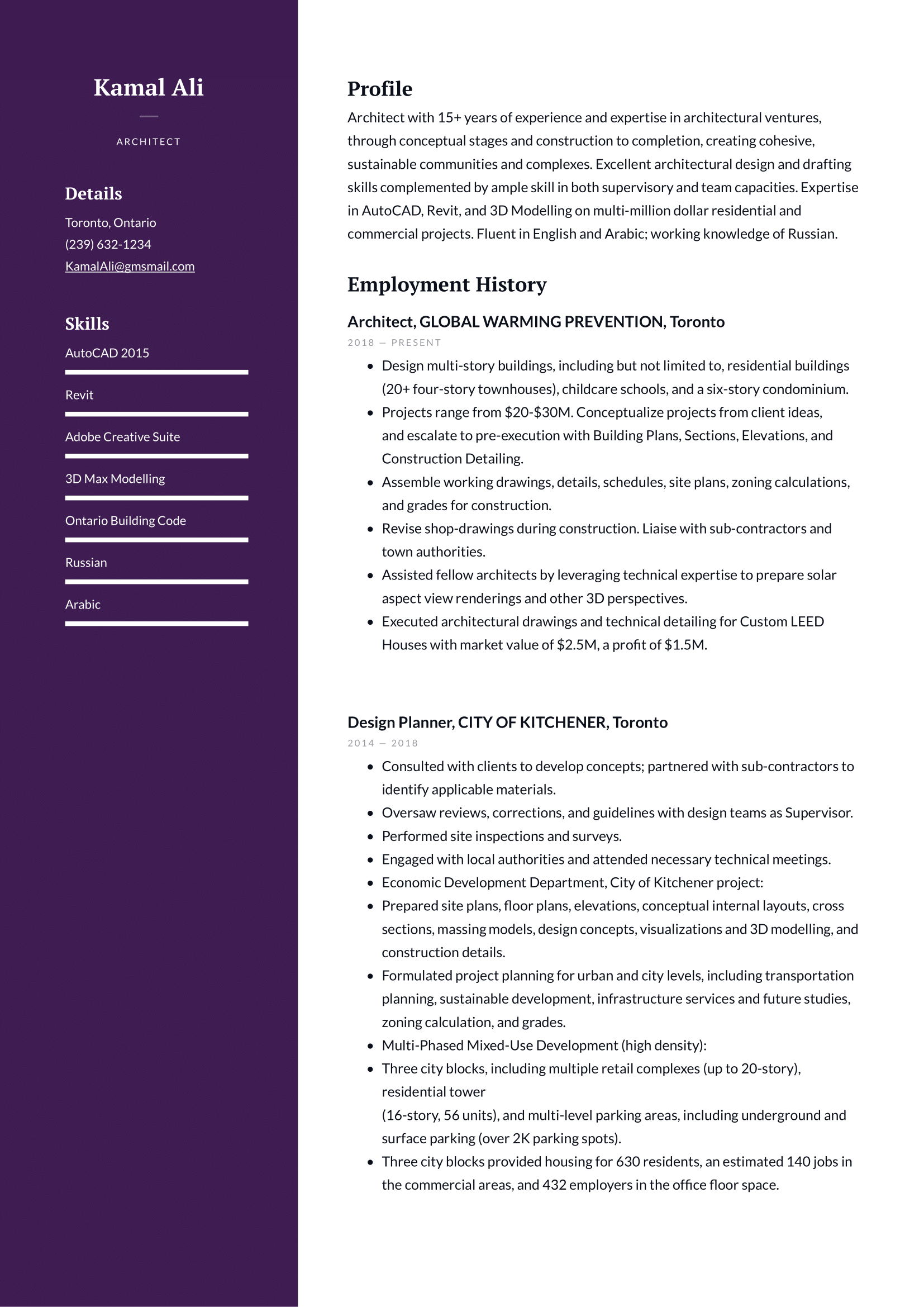 Architect Resume Example and Writing Guide 