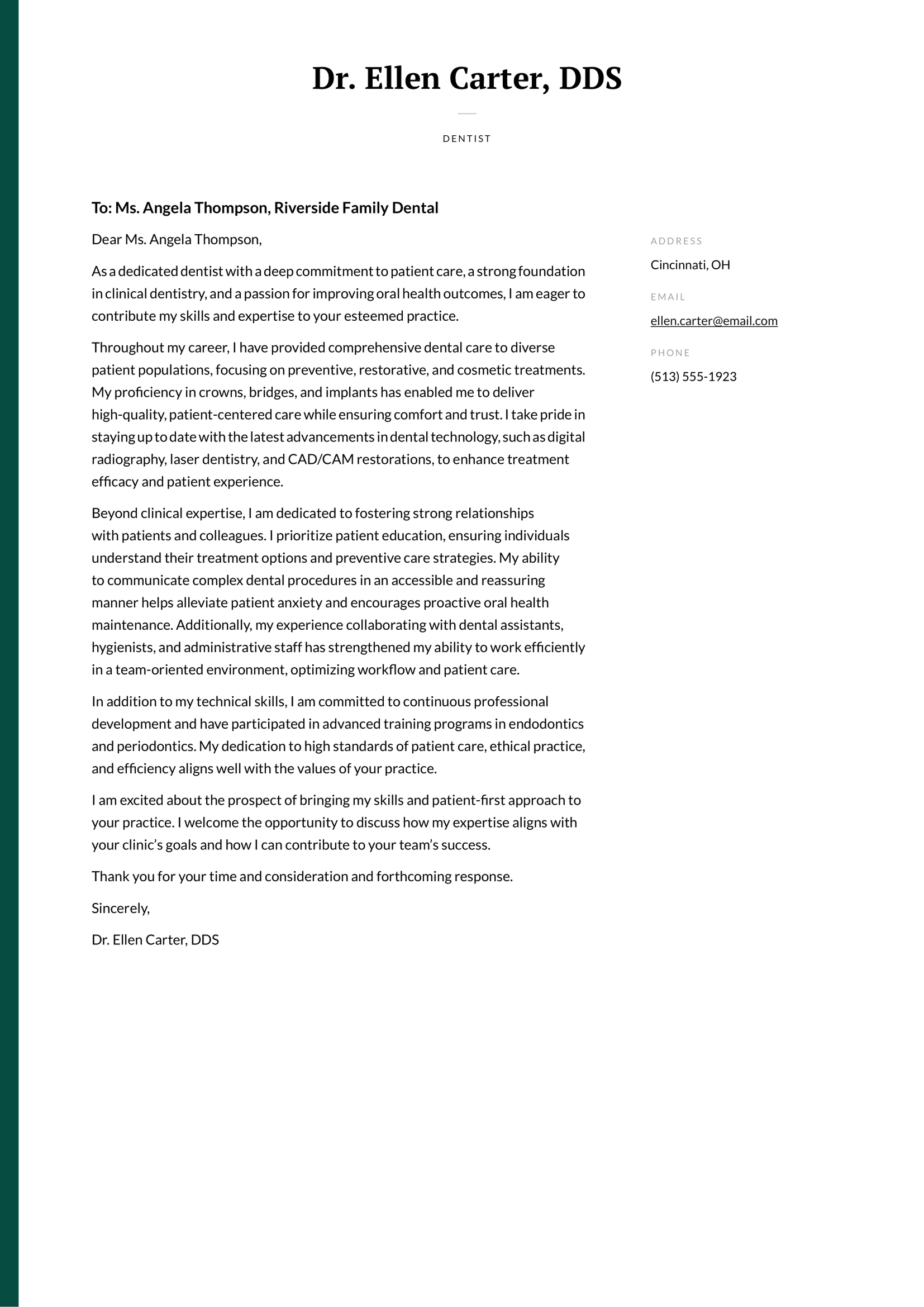 Dentist cover letter example & writing guide